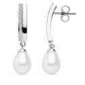 9K PENDIENTES ORO BLANCO PERLA 30X7 MM CIERRE PRESION