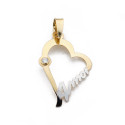 9K COLGANTE ORO BICOLOR CORAZON CON PALABRA AMOR Y CIRCONITA. MEDIDA: 22X15 MM