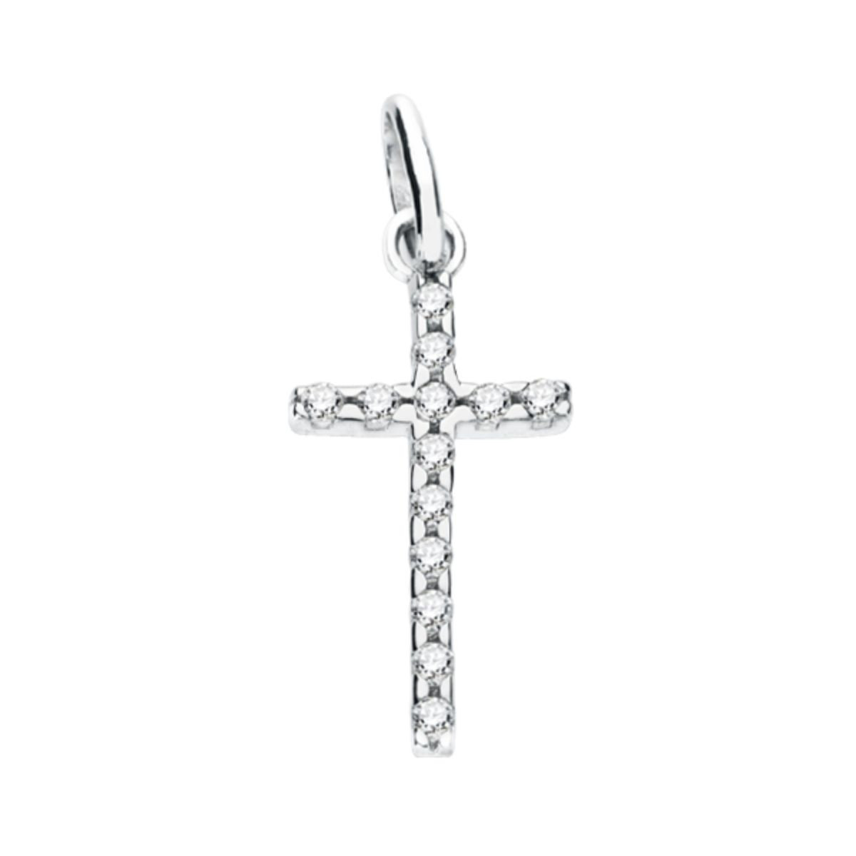 9K CRUZ ORO BLANCO CON CIRCONITA 22X12 MM