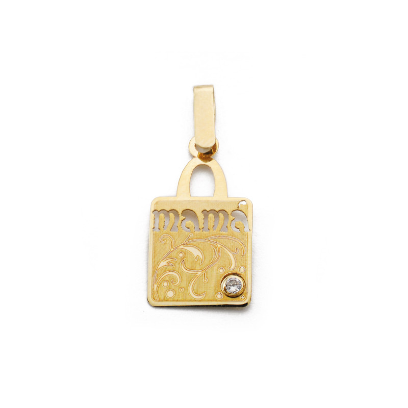 9K COLGANTE ORO AMARILLO " MAMA " CIRCONITA 20X11 MM