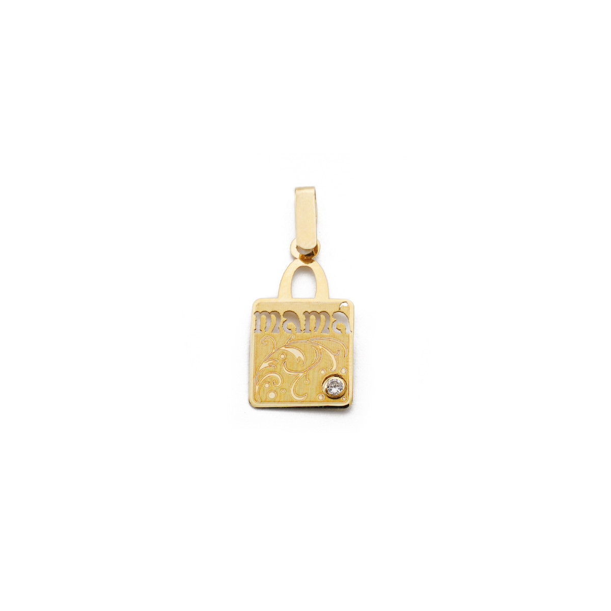 9K COLGANTE ORO AMARILLO " MAMA " CIRCONITA 20X11 MM