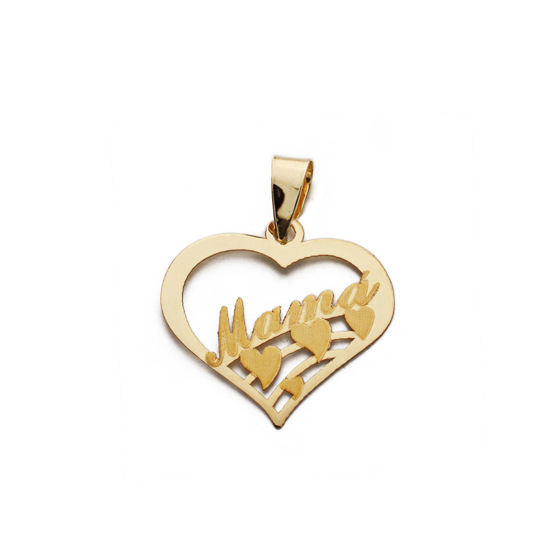 9K COLGANTE ORO AMARILLO CORAZON CON PALABRA MAMA. MEDIDA: 18X16 MM