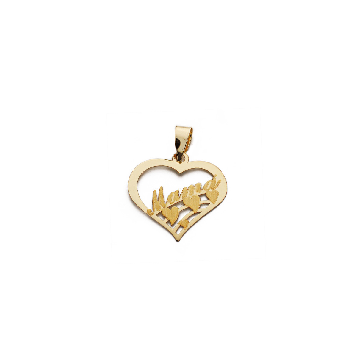 9K COLGANTE ORO AMARILLO CORAZON CON PALABRA MAMA. MEDIDA: 18X16 MM