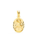 9K MEDALLA ORO AMARILLO OVAL ANGELITO BURLON CON RELOJ TALLADA 19X12 MM