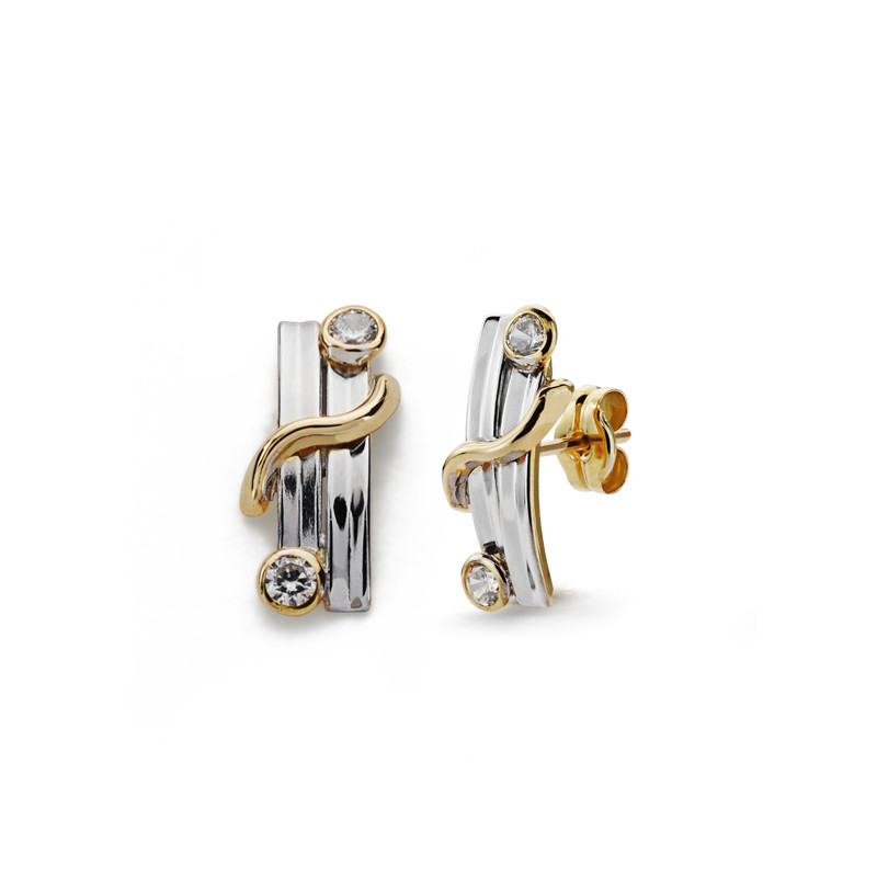 9K PENDIENTES BICOLOR 15X6 MM CIERRE PRESION