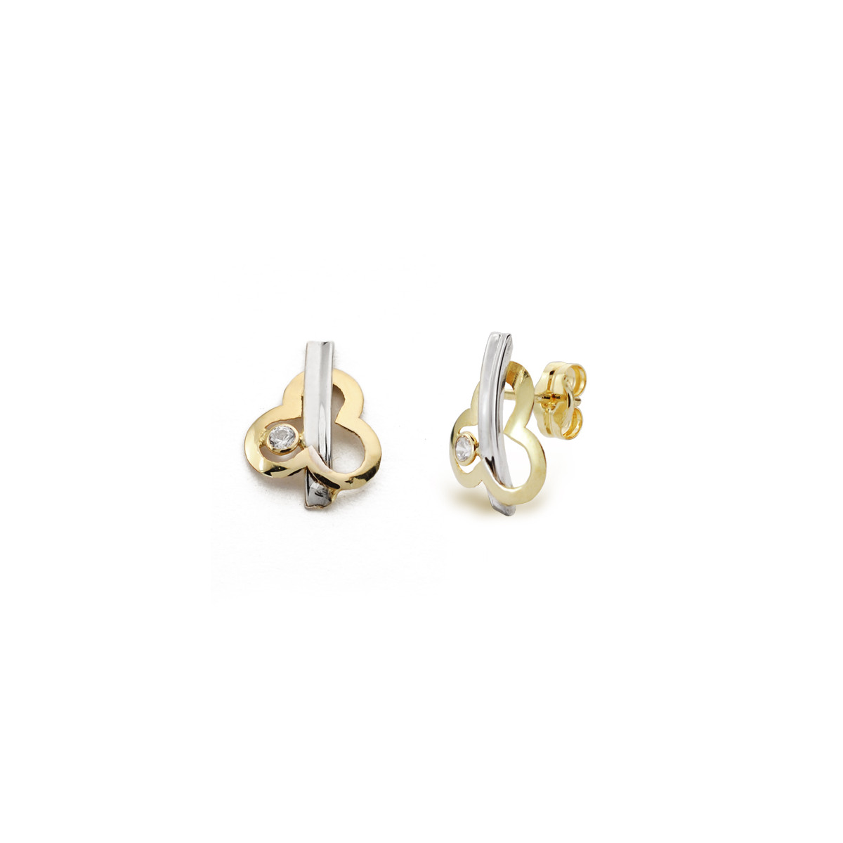 9K PENDIENTES BICOLOR CIRCONITA 12X9 MM CIERRE PRESION