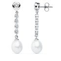 9K PENDIENTES ORO BLANCO PERLA 40X10 MM CIERRE PRESION