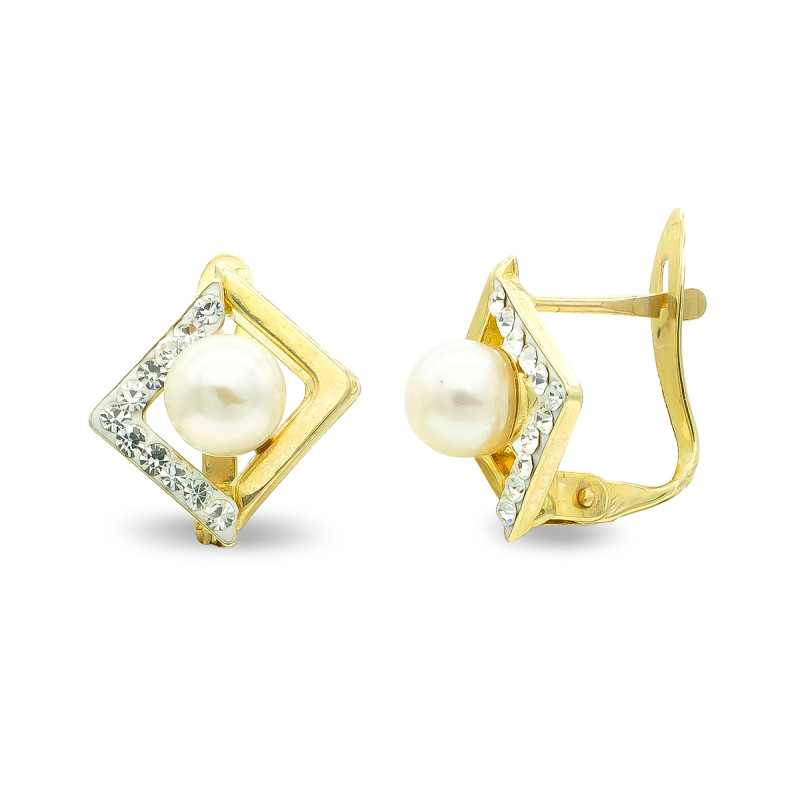 9K PENDIENTES ORO BICOLOR CIRCONITA 11X10 MM CIERRE CATALAN
