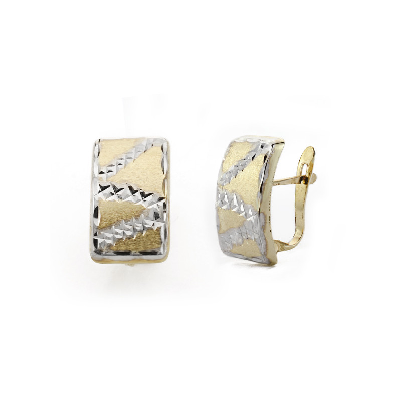 9K PENDIENTES ORO BICOLOR RECTANGULAR TALLADOS. MEDIDA: 15X9 MM CIERRE CATALAN