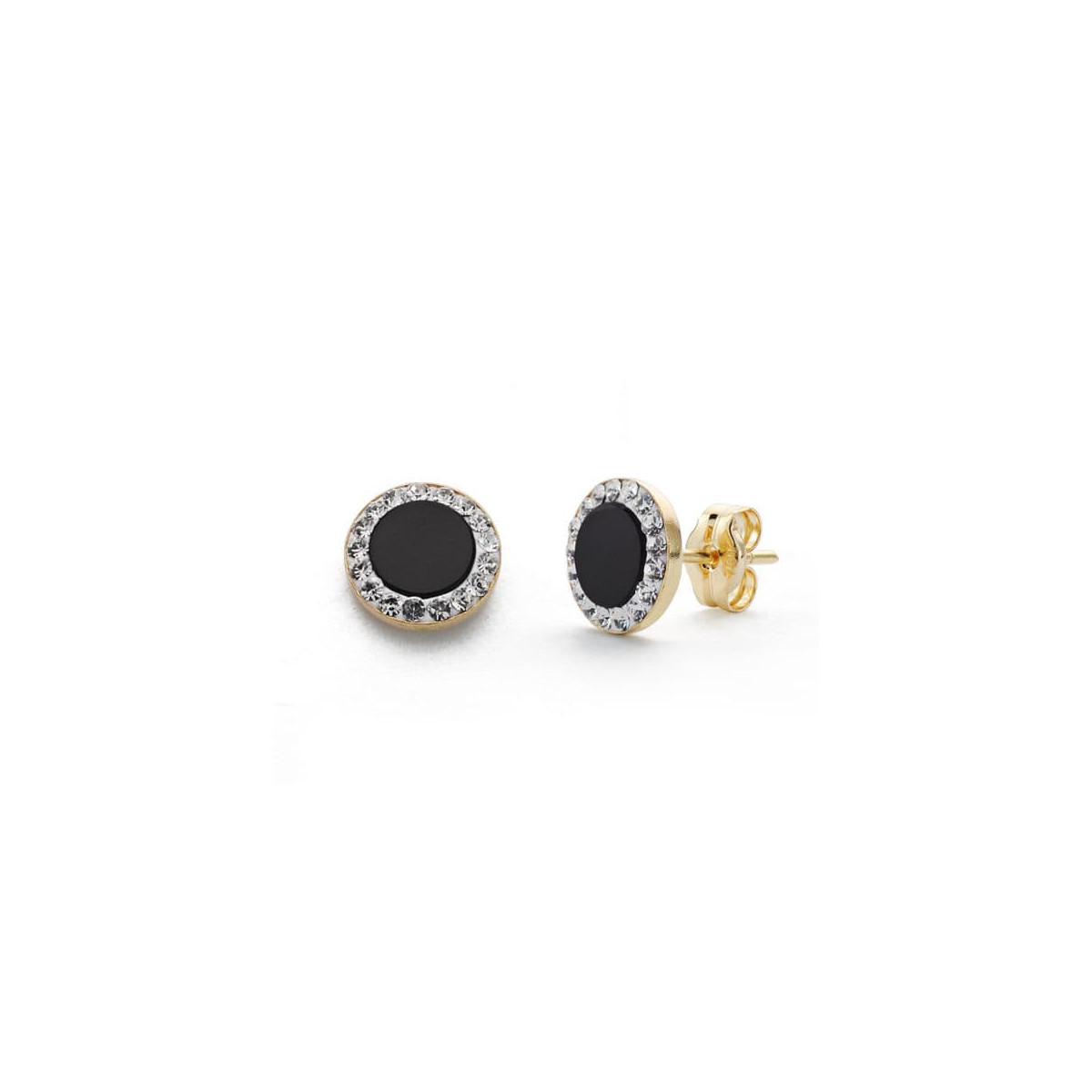 9K PENDIENTES ORO BICOLOR ONIX CIRCONITA 7 MM CIERRE PRESION