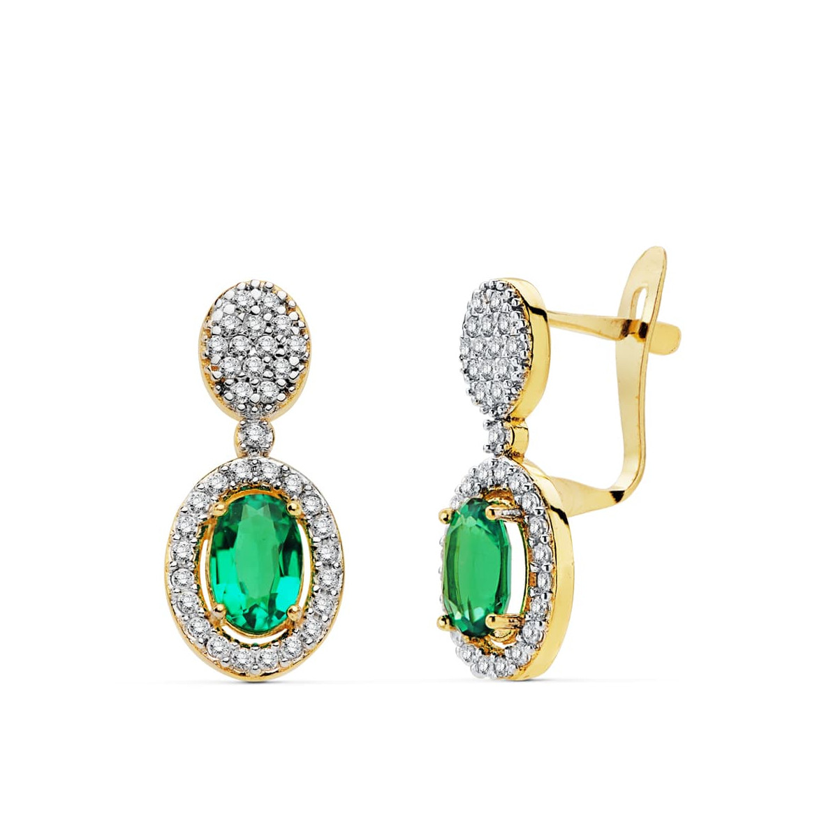 9K PENDIENTES ESMERALDA 0.98 QT Y CIRCONITA 18X8 MM