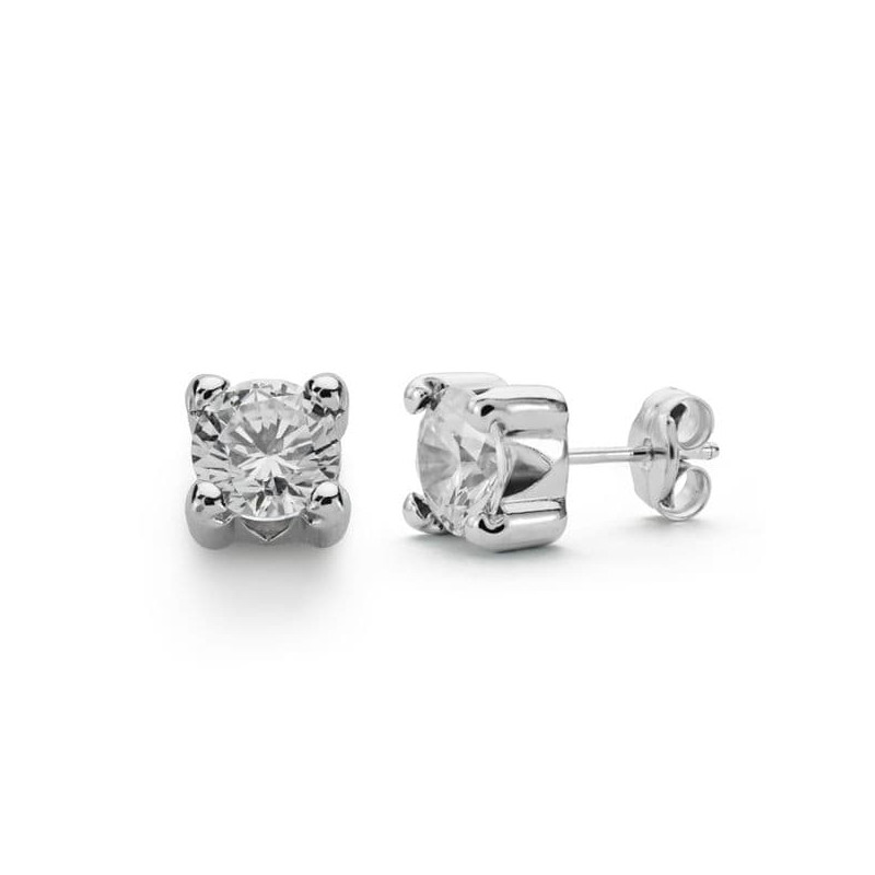 9K PENDIENTES ORO BLANCO CIRCONITA 6.5 MM 4 GARRAS CIERRE PRESION