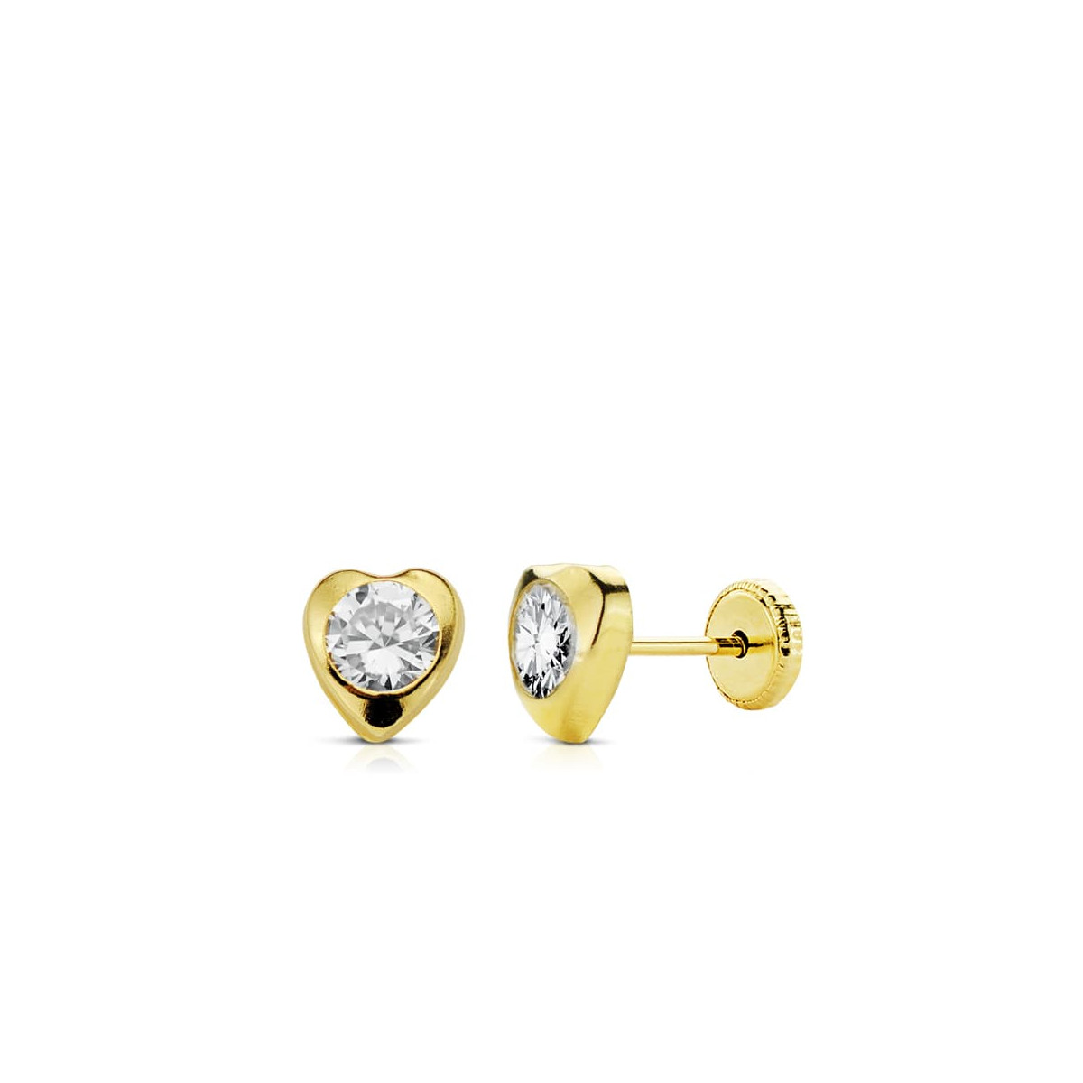 9K PENDIENTES CORAZON CIRCONITA 7X7 MM. CIERRE PRESION