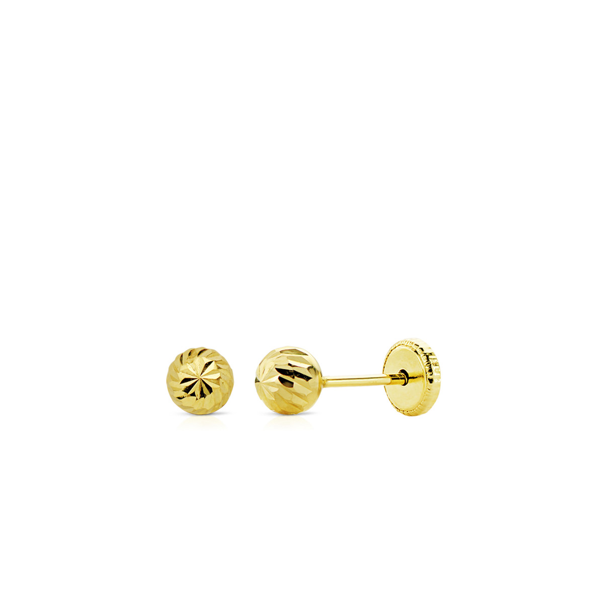9K PENDIENTES ORO AMARILLO BOLA TALLADA 4 MM (PEDIDO MINIMO 3 PARES )