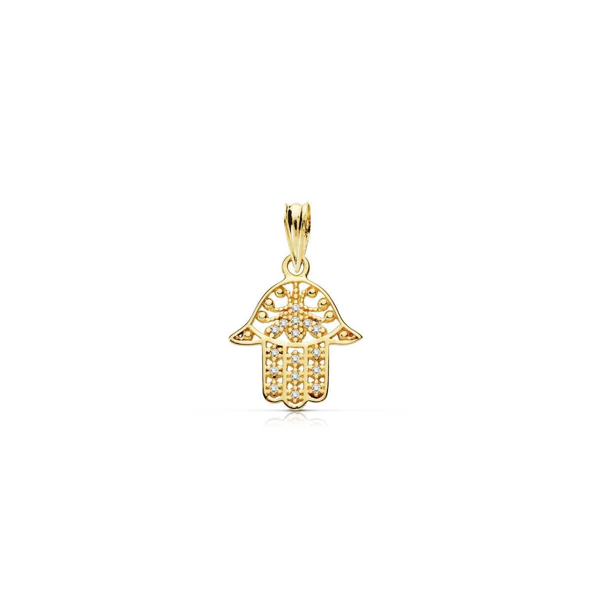 9K COLGANTE MANO FATIMA ORO AMARILLO CIRCONITA 17X14 MM