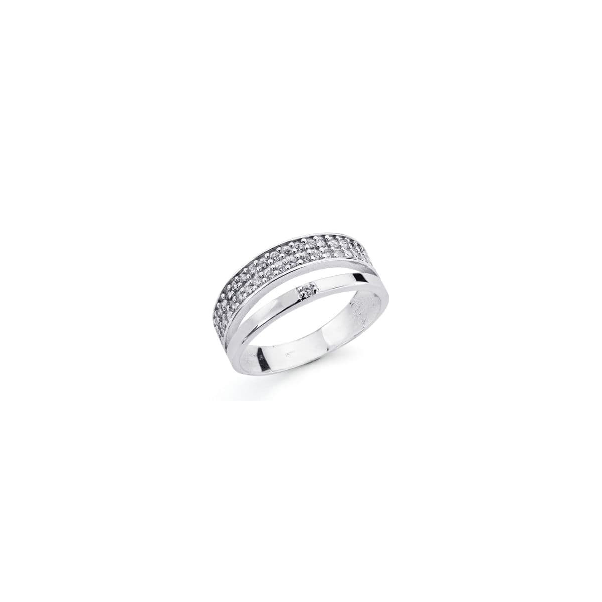 9K SORTIJA ORO BLANCO DOS BANDAS CON CIRCONITAS. ANCHO: 7 MM