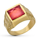 9K SELLO ORO AMARILLO HUECO CABALLERO PIEDRA ROJA 9MM