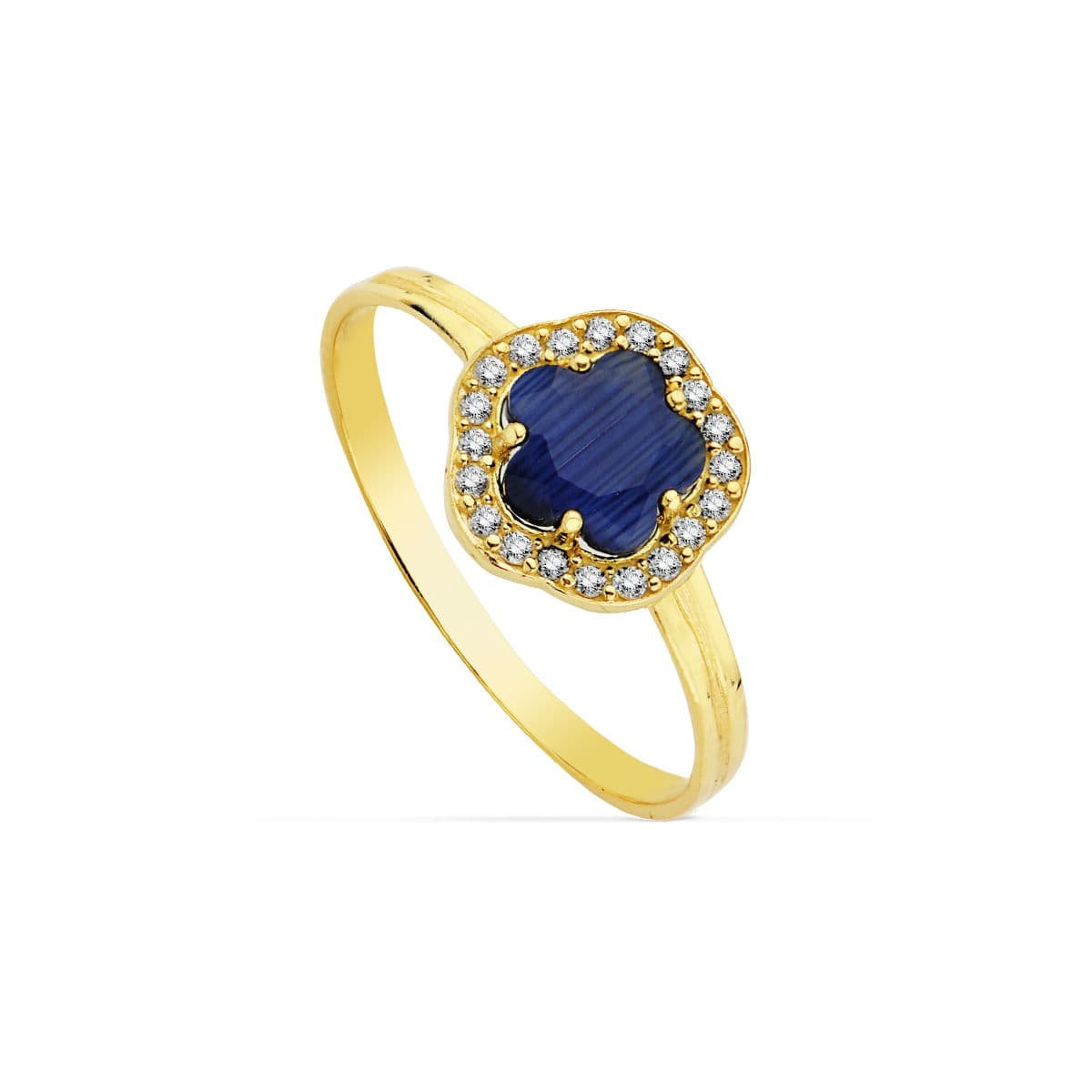 9K SORTIJA ORO AMARILLO CON ESTRELLA Y CIRCONTIA AZUL. ANCHO: 9 MM