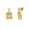 9K PENDIENTES ORO BICOLOR FLOR CON CIRCONITAS EN CARRIL. CIERRE PRESION
