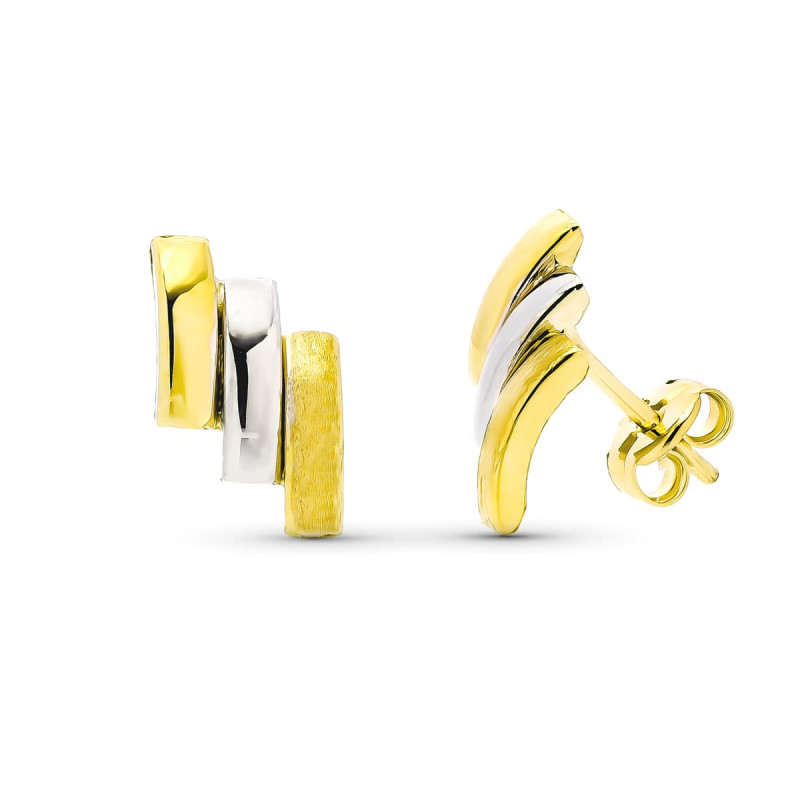 9K PENDIENTES ORO BICOLOR BANDAS. MEDIDA: 12 X 6 MM. CIERRE PRESION
