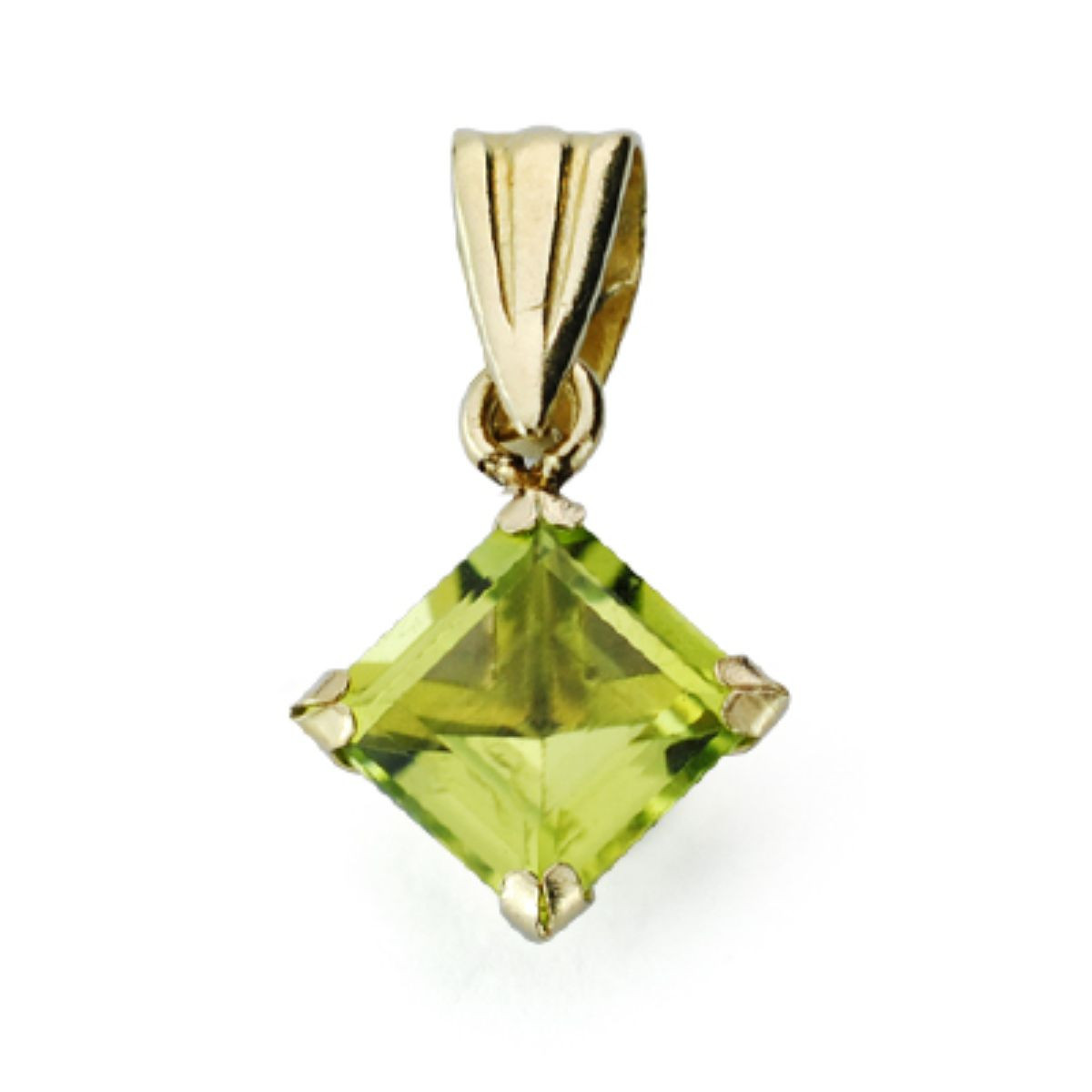 9K COLGANTE ORO AMARILLO OLIVINA 0.71 QTS TALLA ROMBO CON 4 GARRAS 5X5 MM