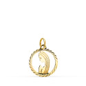 9K MEDALLA ORO AMARILLO VIRGEN NIÑA REDONDA TALLADA HELICE. 14 MM
