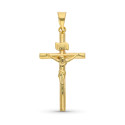 9K COLGANTE CRUZ CON CRISTO ESTAMPADO. MEDIDA: 24 X 14 MM. TUBO 2 MM
