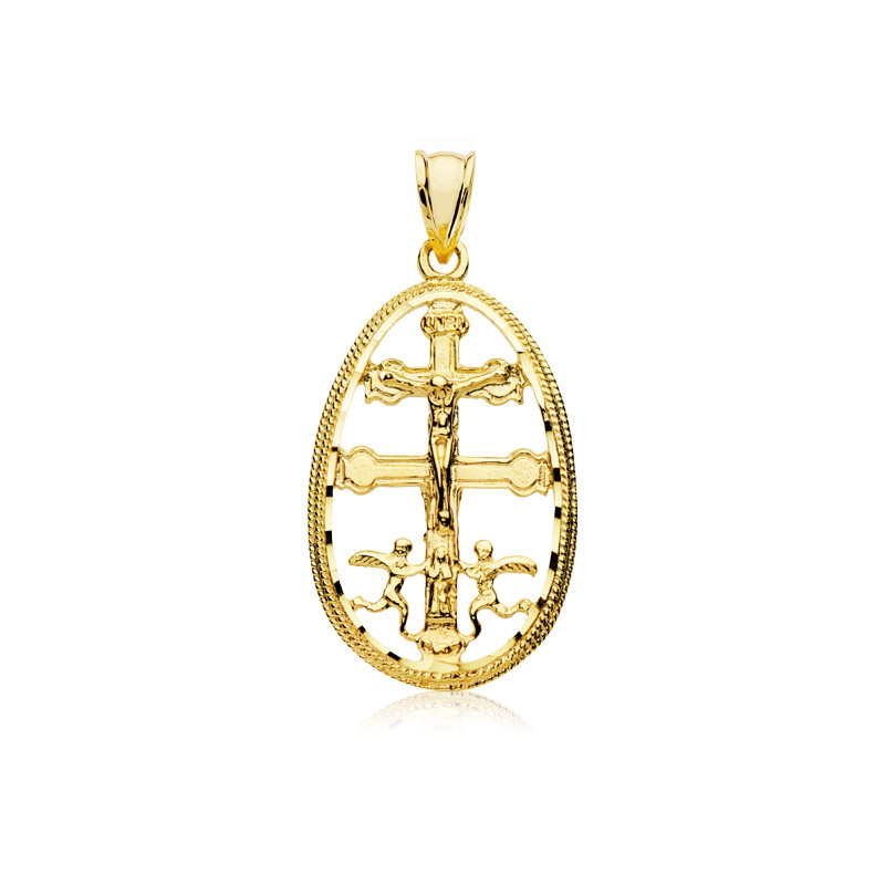 9K CRUZ CARAVACA ORO AMARILLO CERCO 29X19 MM