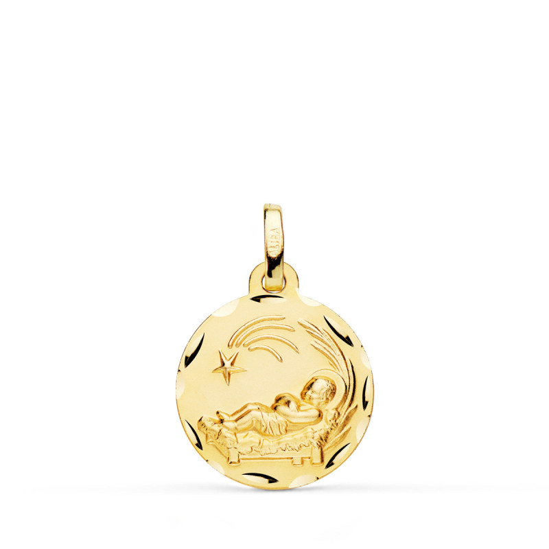 9K MEDALLA ORO AMARILLO NIÑO DEL PESEBRE TALLADA 16 MM