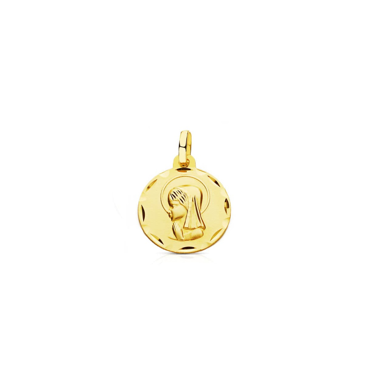 9K MEDALLA ORO AMARILLO VIRGEN NIÑA TALLADA 16 MM