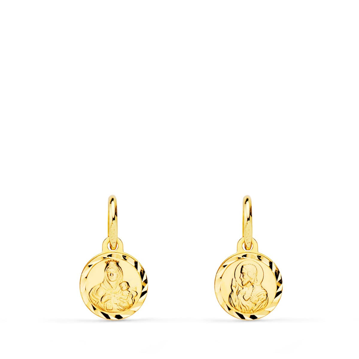 9K ESCAPULARIO ORO AMARILLO MINI VIRGEN DEL CARMEN Y CORAZON DE JESUS TALLADO 9 MM