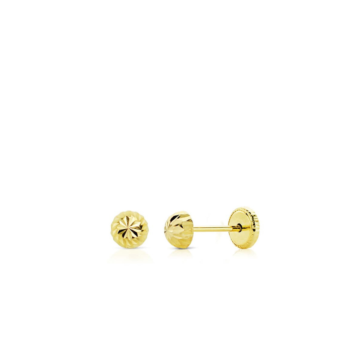 9K PENDIENTES 1/2 BOLA TALLADA 4 MM CIERRE TUERCA