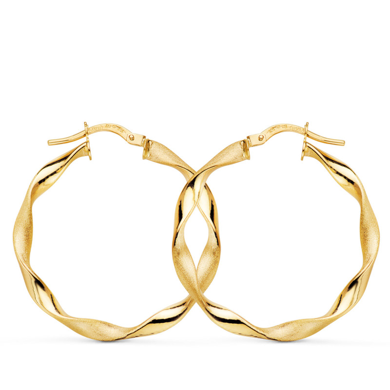 9K AROS ORO AMARILLO HUECOS RETORCIDOS MATE Y BRILLO 29X2.5 MM