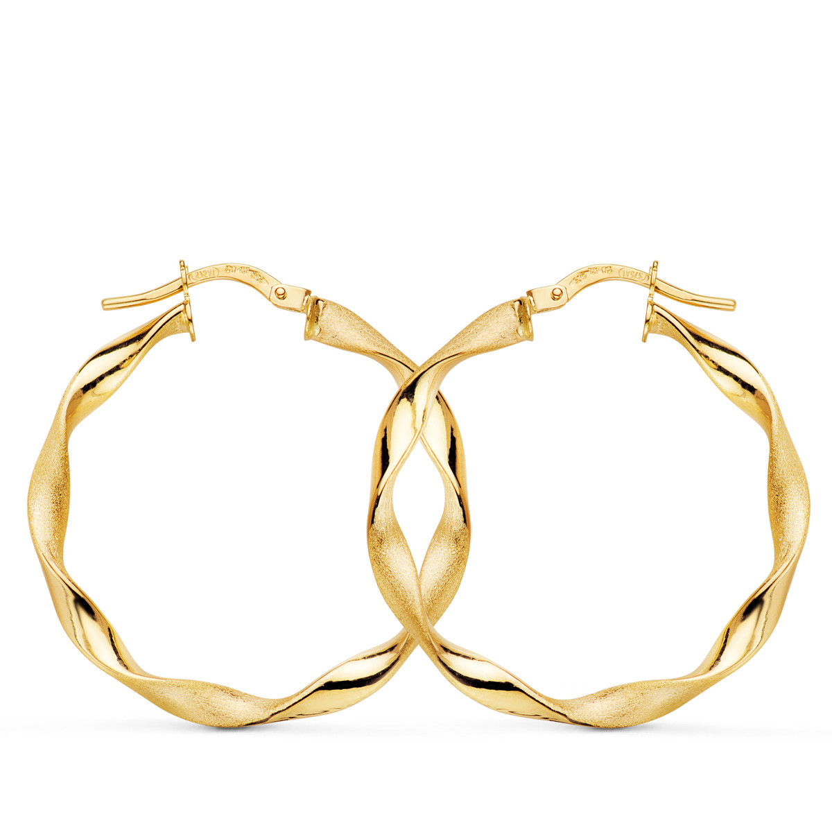 9K AROS ORO AMARILLO HUECOS RETORCIDOS MATE Y BRILLO 29X2.5 MM