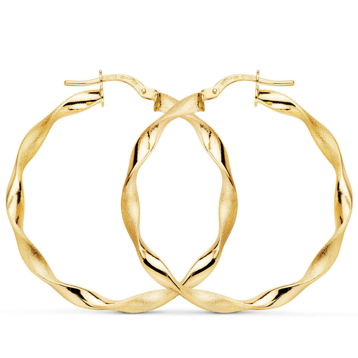 9K AROS ORO AMARILLO HUECOS RETORCIDOS MATE Y BRILLO 35 X 2.75 MM