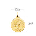 9K MEDALLA ORO AMARILLO ARBOL DE LA VIDA MATIZADA 18 MM