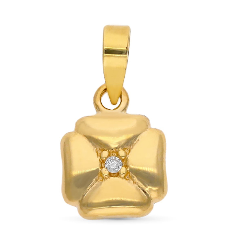 9K COLGANTE ORO AMARILLO TREBOL DIAMANTES 0.008 CTS 8X8 MM