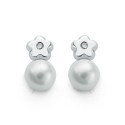 9K PENDIENTES ORO BLANCO DIAMANTES 9X5 MM 0.02 CTS SI-H CIERRE TUERCA