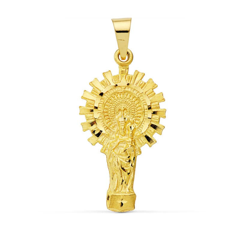 9K MEDALLA ORO AMARILLO VIRGEN DEL PILAR SILUETA 32X17 MM