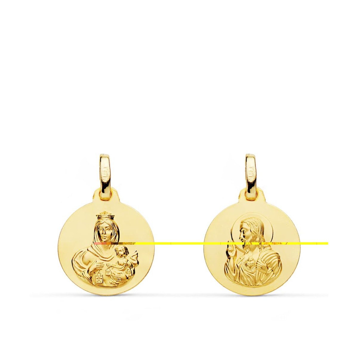 9K ESCAPULARIO ORO AMARILLO LISO VIRGEN DEL CARMEN CORAZON DE JESUS 14 MM