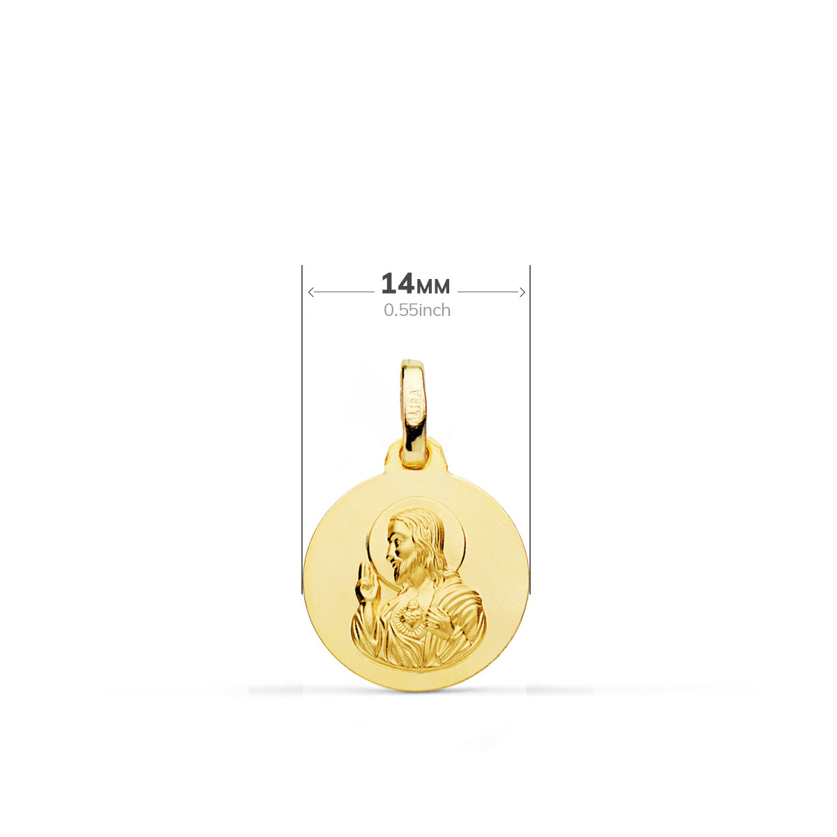 9K ESCAPULARIO ORO AMARILLO LISO VIRGEN DEL CARMEN CORAZON DE JESUS 14 MM