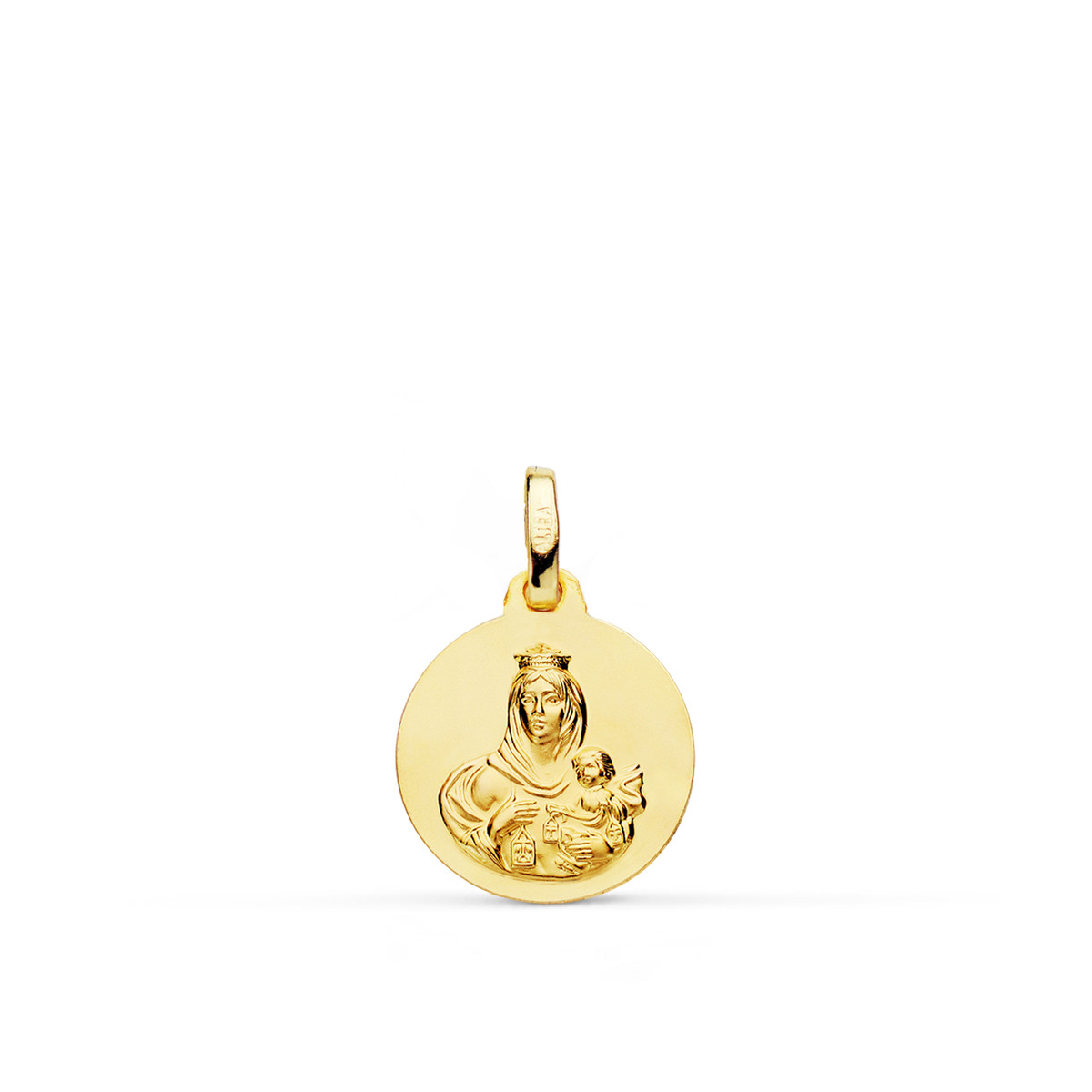 9K ESCAPULARIO ORO AMARILLO LISO VIRGEN DEL CARMEN CORAZON DE JESUS 14 MM