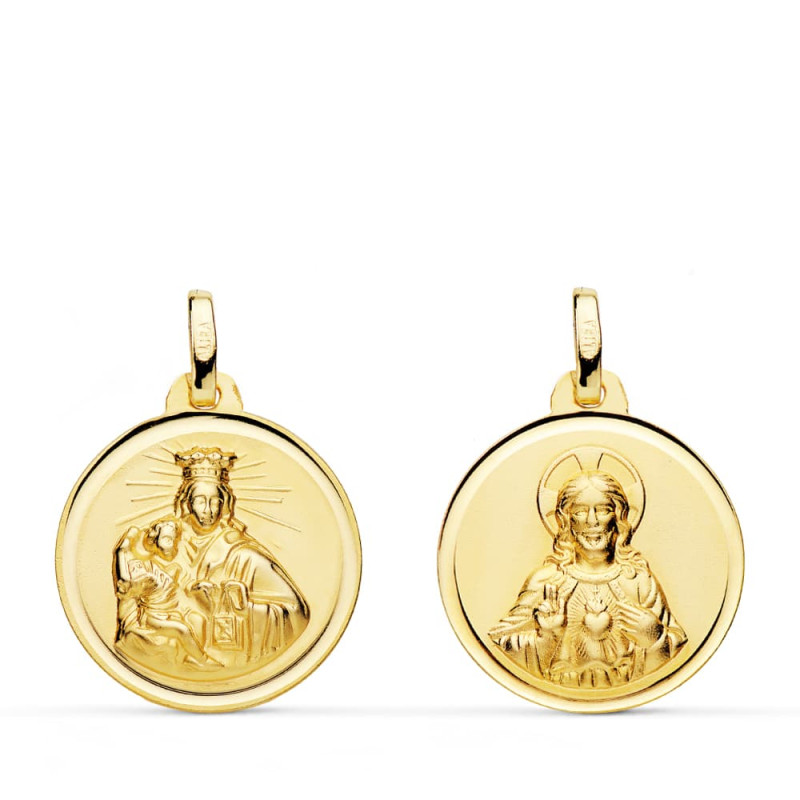 9K ESCAPULARIO ORO AMARILLO VIRGEN DEL CARMEN Y CORAZON DE JESÚS