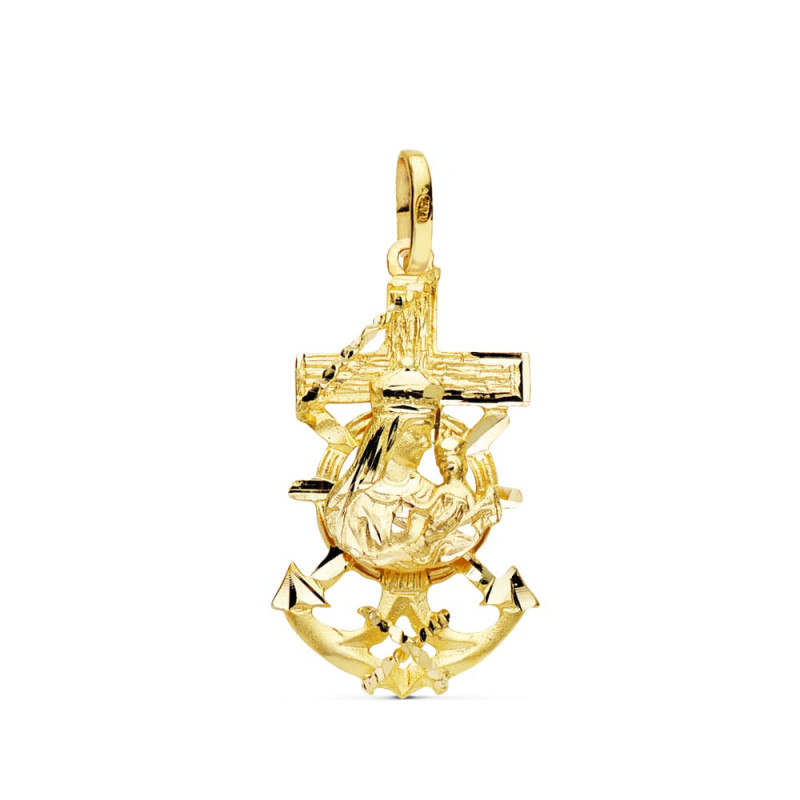 9K CRUZ MARINERA VIRGEN DEL CARMEN ORO AMARILLO 27X15 MM