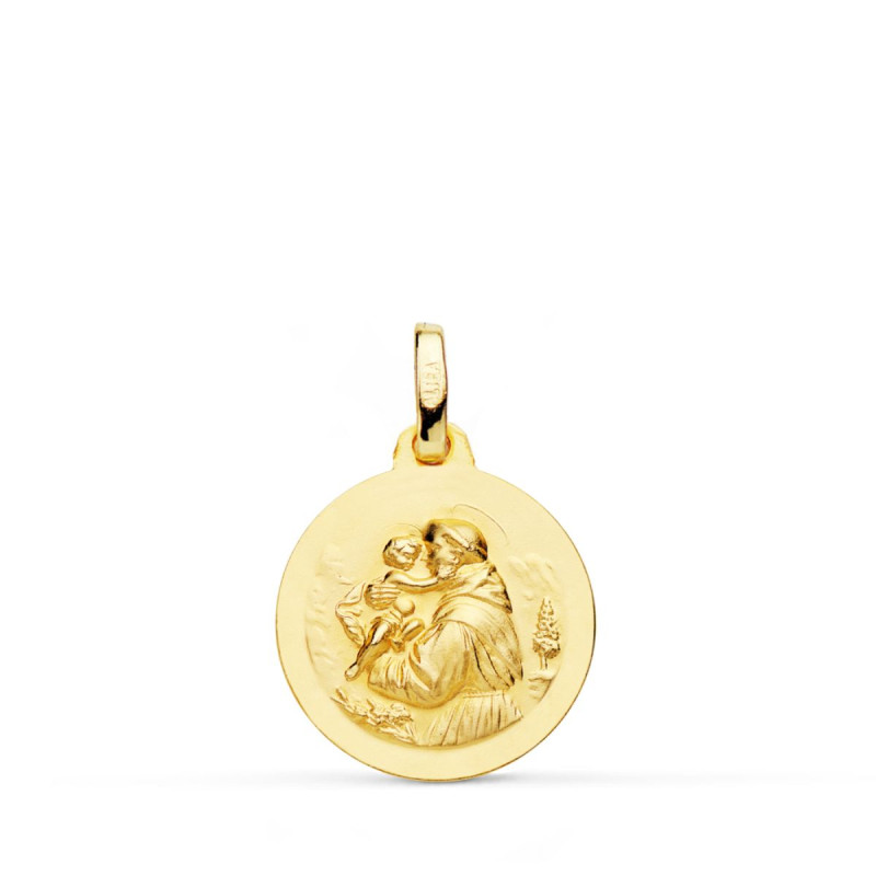 9K MEDALLA ORO AMARILLO SAN ANTONIO MATIZADA LISA 16 MM
