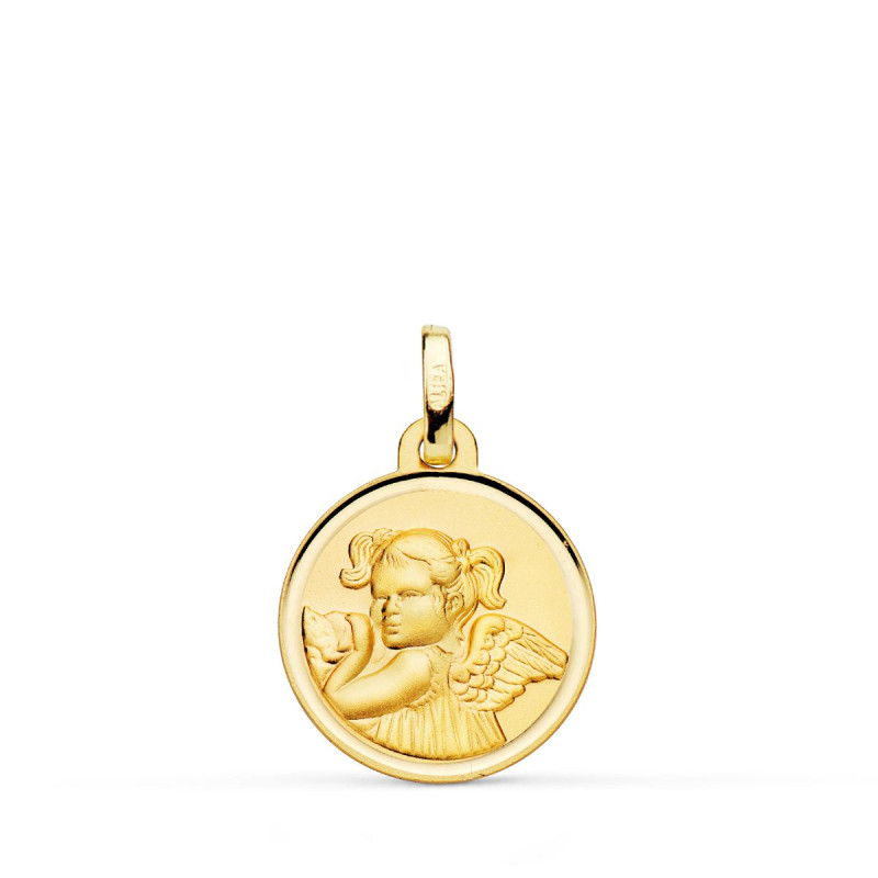 9K MEDALLA ORO AMARILLO ANGEL NIÑA REVOLTOSA BISEL 16 MM