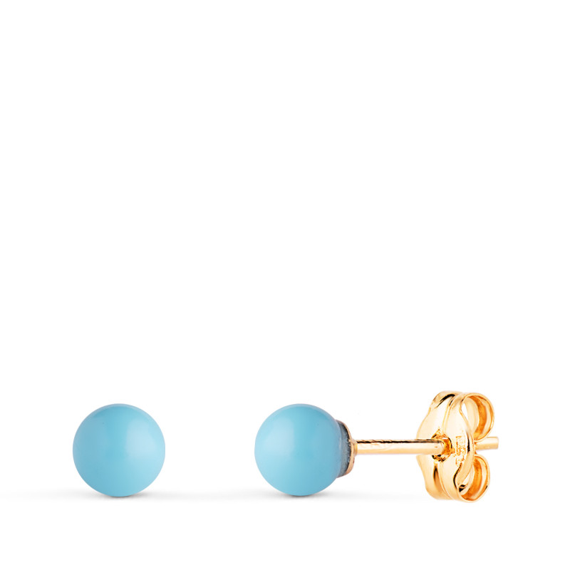 18K PENDIENTES ORO AMARILLO TURQUESA CON CASQUILLA. MEDIDA: 4 MM. CIERRE PRESION