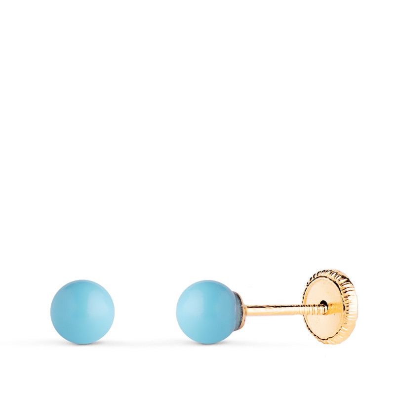 18K PENDIENTES ORO AMARILLO TURQUESA CON CASQUILLA. MEDIDA: 4 MM. CIERRE TUERCA