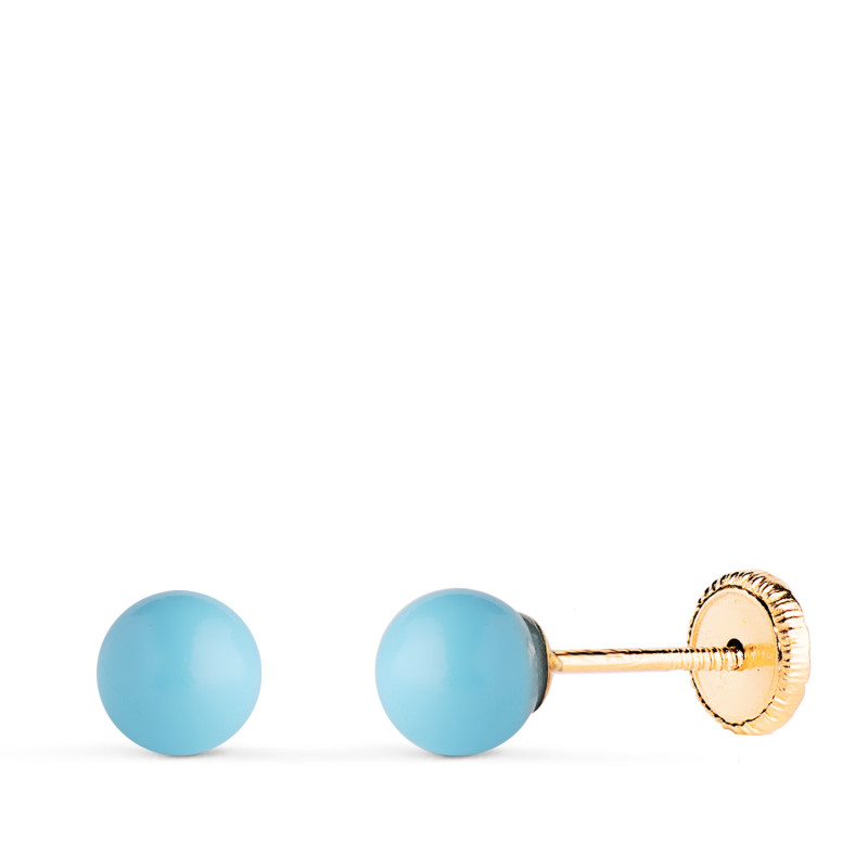 18K PENDIENTES ORO AMARILLO TURQUESA CON CASQUILLA. MEDIDA: 5 MM. CIERRE TUERCA