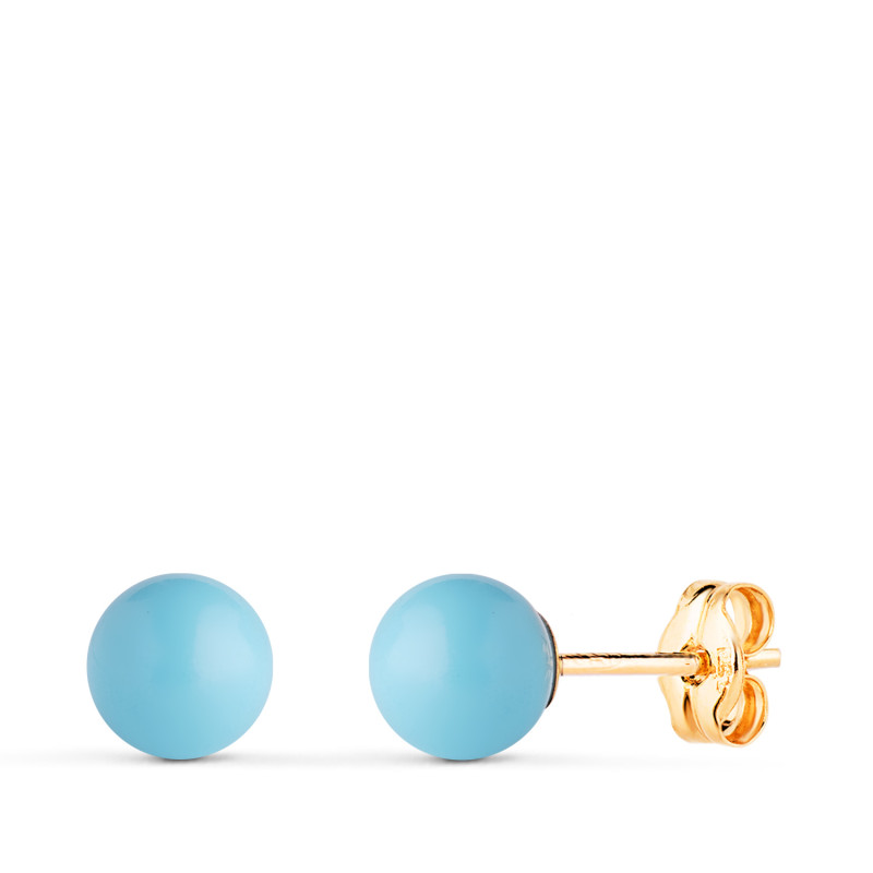 18K PENDIENTES ORO AMARILLO TURQUESA CON CASQUILLA. MEDIDA: 6 MM. CIERRE PRESION